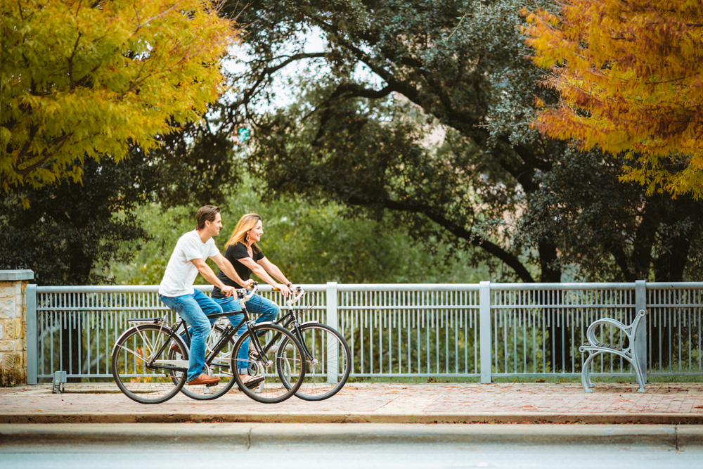 Couple Riding Bikes Around a Park in Nashville