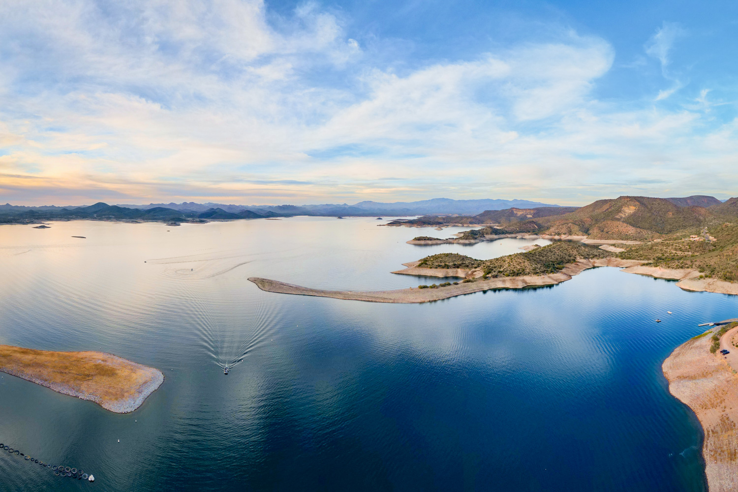 Aerial View of Lake Pleasant Near Scottsdale with Boats on the Water